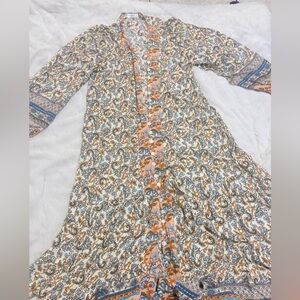 Bohemian Floral Long-Sleeve Maxi Dress in Cream and Peach